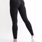 Colanți modelatori seamless fără cusături din colectia Original by GYMTUNED în negru – vedere din spate, cu talie înaltă și logo vizibil