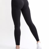 Colanți modelatori seamless fără cusături din colectia Original by GYMTUNED în negru – vedere din spate, cu talie înaltă și logo vizibil